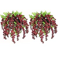 2pcs of 15 Stem Artificial Flowers Wisteria Hanging Plants Flowers for Outdoor, Fake Hanging Plant Baskets for Home Decor Wedding Garden Cemetery Flowers for Grave, Orange