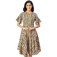 Printed Rayon Short Sleeve Fit & Flare Dress - Regular Fit Party Dress