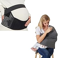 NeoTech Care Maternity Belt (Black, XXL Size) and Nursing Cover (Grey) Bundle