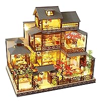 WonDerfulC Miniature Wooden Dollhouse Japanese/Seaside/Car House Market DIY  Doll House Kit Villa Building 3D Model Creative Gifts for Friend and