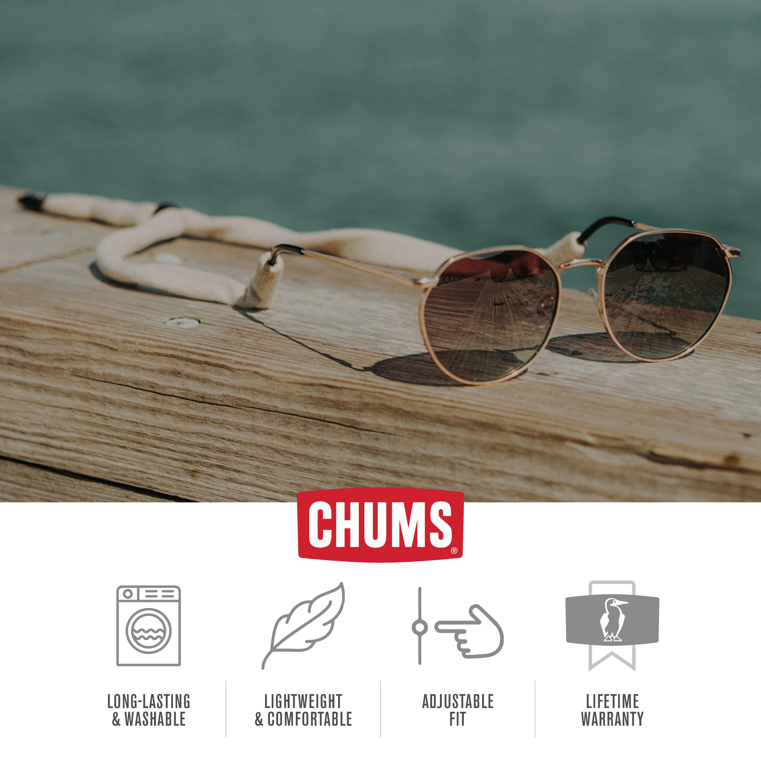 Chums Original Cotton Eyewear Retainer - Adjustable Unisex Sunglasses Keeper (Standard-End)