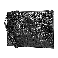 Men's Genuine Leather Clutch Bags Crocodile Pattern Wrist Handbag Business Zipper Large Purses Card Holder