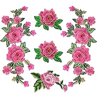 5Pcs Rose Flower Iron On Patches, Pink Floral Embroidered Patches Applique Sewing Patches for Dress Clothing, Bags, Jackets, Jeans DIY Embellishments Craft Decoration (Need to sew)