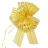 Homeford Sheer Organza Pull Bow with Satin Stripes, Large, 1-Count, Gold