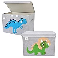 CLCROBD Foldable Large Kids Toy Chest with Flip-Top Lid, Collapsible Fabric Animal Toy Storage Organizer/Bin/Box/Basket/Trunk for Toddler, Children and Baby Nursery (Dinosaur + Triceratops)