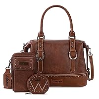 Montana West Wrangler 3Pcs Doctor Bag Set for Women, Top Handle Satchel Cell Phone Purse Handbags Hobo Bags, Eye-catching Brown, One Size
