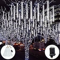 OZS 14 Tubes Total 336LED Extendable White Meteor Shower Lights, Icicle Lights Outdoor Falling Rain Drop Lights Plug in Christmas Lights for Tree Garden Christmas Decorations Outdoor(Cool White)