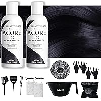2 PACK - Adore Black Velvet 120 - Hair Color 4 Fl Oz - plus PINELO Bundle 16 in 1 Complete Hair Coloring Kit, Mixing Bowl, Brushes, Clips, Disposable Gloves, Storage Bag - DIY Hairdressing Supplies