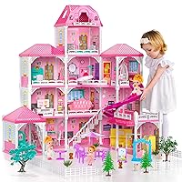 TEMI Doll House Dreamhouse for Girls - 4-Story 12 Rooms Playhouse with 2 Dolls Toy Figures, Fully Furnished Fashion Dollhouse, Pretend Play House with Accessories, Gift Toy for Kids Ages 3 4 5 6 7 8+