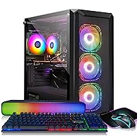 STGAubron Gaming Desktop PC, Intel Core i7-6700 up to 4.0G, 32G DDR4, 1T SSD, Radeon RX 6600 8G GDDR6, 600M WiFi, BT 5.0, RGB Fan x 4, RGB Keyboard & Mouse & Mouse Pad, RGB BT Sound Bar, W10H64