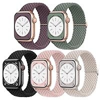 EOMTAM 5 Pack Braided Stretchy Adjustable Straps Compatible for Apple Watch Ultra 2/1 Band 38mm 40mm 41mm 42mm 44mm 45mm 49mm for Women Men ,Sport Elastic Nylon Cloth Wristbands for iWatch Series 9 8 SE 7 6 5 4 3(Starlight,44)