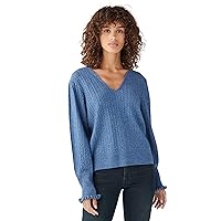 Lucky Brand Women's Long Sleeve Tie Neck Peasant Cable Sweater