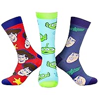 Disney Toy Story Socks Woody Buzz Lightyear Aliens Character Men's 3 Pack Mid-Calf Adult Crew Socks