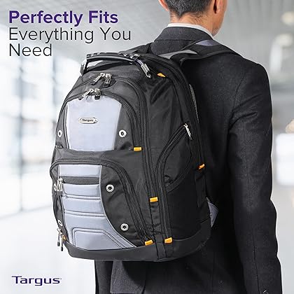 Targus Drifter II Backpack Design for Business Professional Commuter with Large Compartments, Durable Water Resistant, Hidden Zip Pocket, Protective Sleeve fits 17-Inch Laptop, Black/Gray (TSB239US)