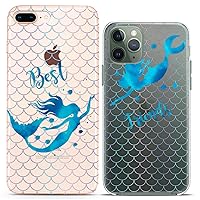 Matching Couple Cases Compatible for iPhone 15 14 13 12 11 Pro Max Mini Xs 6s 8 Plus 7 Xr 10 SE 5 Mermaid Best Friends Clear Blue Scale Cute Silicone Cover Anniversary Women Girly BFF Kawaii