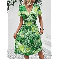 Women's Dresses Tropical Print Surplice Neck Belted Dress Dress for Women