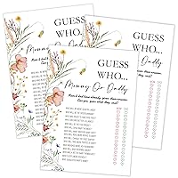 Boho Wildflower Guess Who Mommy or Daddy Game, Baby Shower Game, Pack of 30 Game Cards, Gender Neutral Boy or Girl, Fun Baby Game and Activity - FA11