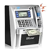 Upgraded Kids Talking Piggy Bank, ATM Savings Toy Bank for Real Money with Real Voice Prompt, Deposit, Withdraw, Debit Card, Saving Target, Timer and Clock, Hot Gift for Teen Boys Girls