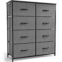 SMUG Dresser for Bedroom, Tall Dresser with 8 Drawers, Storage Tower with Fabric Bins, Double Dresser, Wooden Top, Chest of Drawers for Closet, Living Room, Hallway, Children's Room, Grey