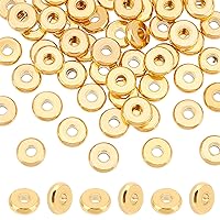 50pcs 8mm Golden Donut Spacer Beads Stainless Steel Rondelle Disc Loose Beads Necklace Bracelet Flat Round Metal Beads for Jewelry Making