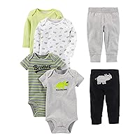 baby-boys 6-piece Bodysuits (Short and Long Sleeve) and Pants Set