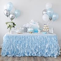 Bluekate Blue Tutu Table Skirt. 6ft Table Skirt with Double Layer Organza Willows for Under the Sea Decorations, 1st Baby Boy Birthday Décor, Elephant Baby Shower Decor, Gender Reveal or Bridal Shower
