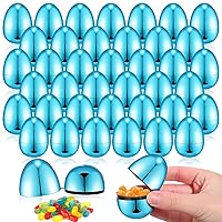 48 Pcs Easter Eggs Metallic 2.28 x 1.65 Inch Empty Eggs Fillable Easter Eggs Empty Plastic Easter Eggs for Easter Hunt Easter Party Favors (Blue)