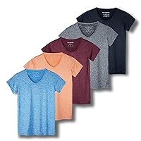 5 Pack: Womens V Neck T-Shirt Ladies Yoga Top Athletic Tees Active Wear Gym Workout Zumba Exercise Running Essentials Quick Dry Fit Dri Fit Moisture Wicking Basic Clothes - Set 2,XL