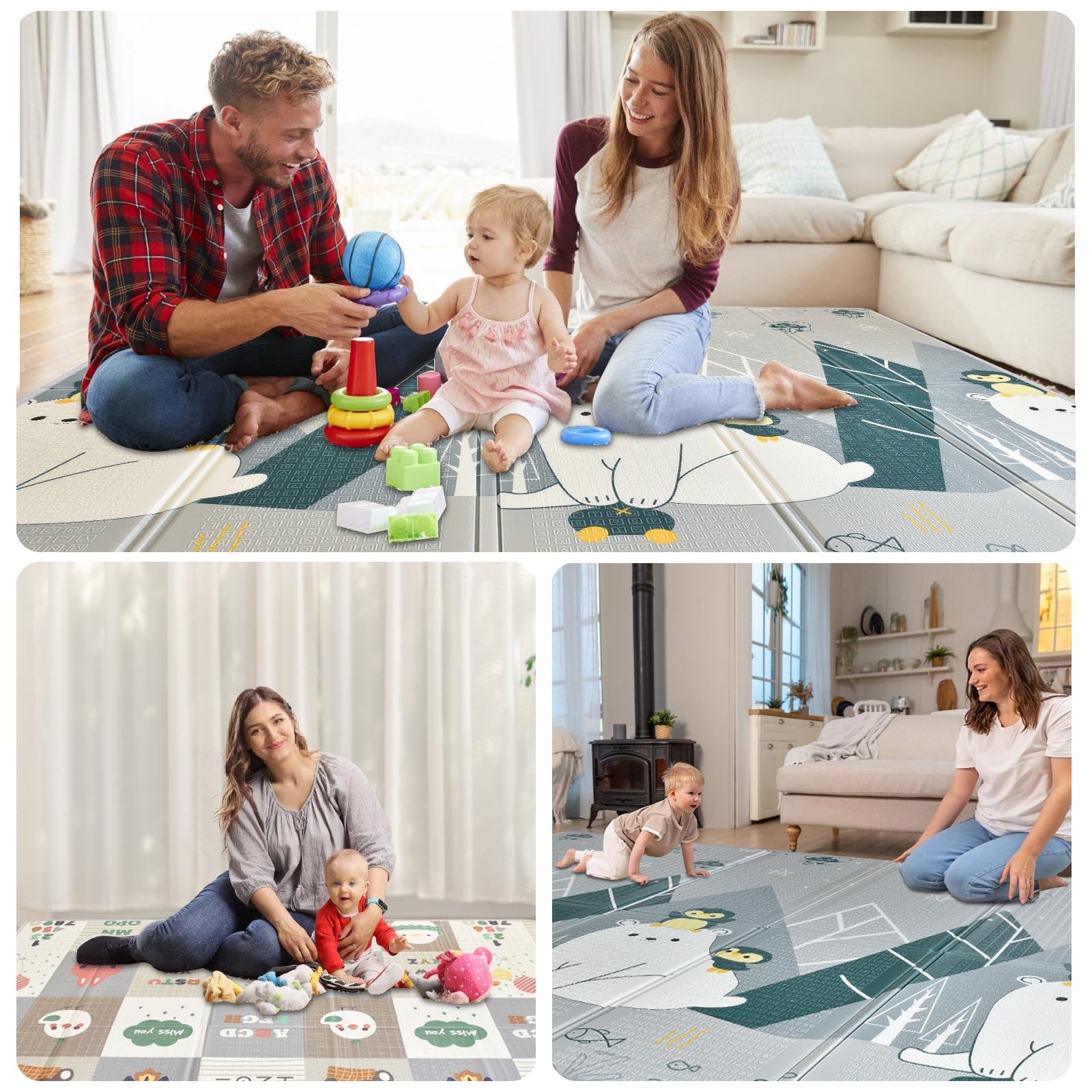 FINIKIS Baby Play Mat, XPE Foldable Foam Play Mat for Floor, Soft Waterproof Playmats for Babies and Toddlers Kids， Reversible Baby Crawling Mat for Indoor and Outdoor， 79''x59''x0.4
