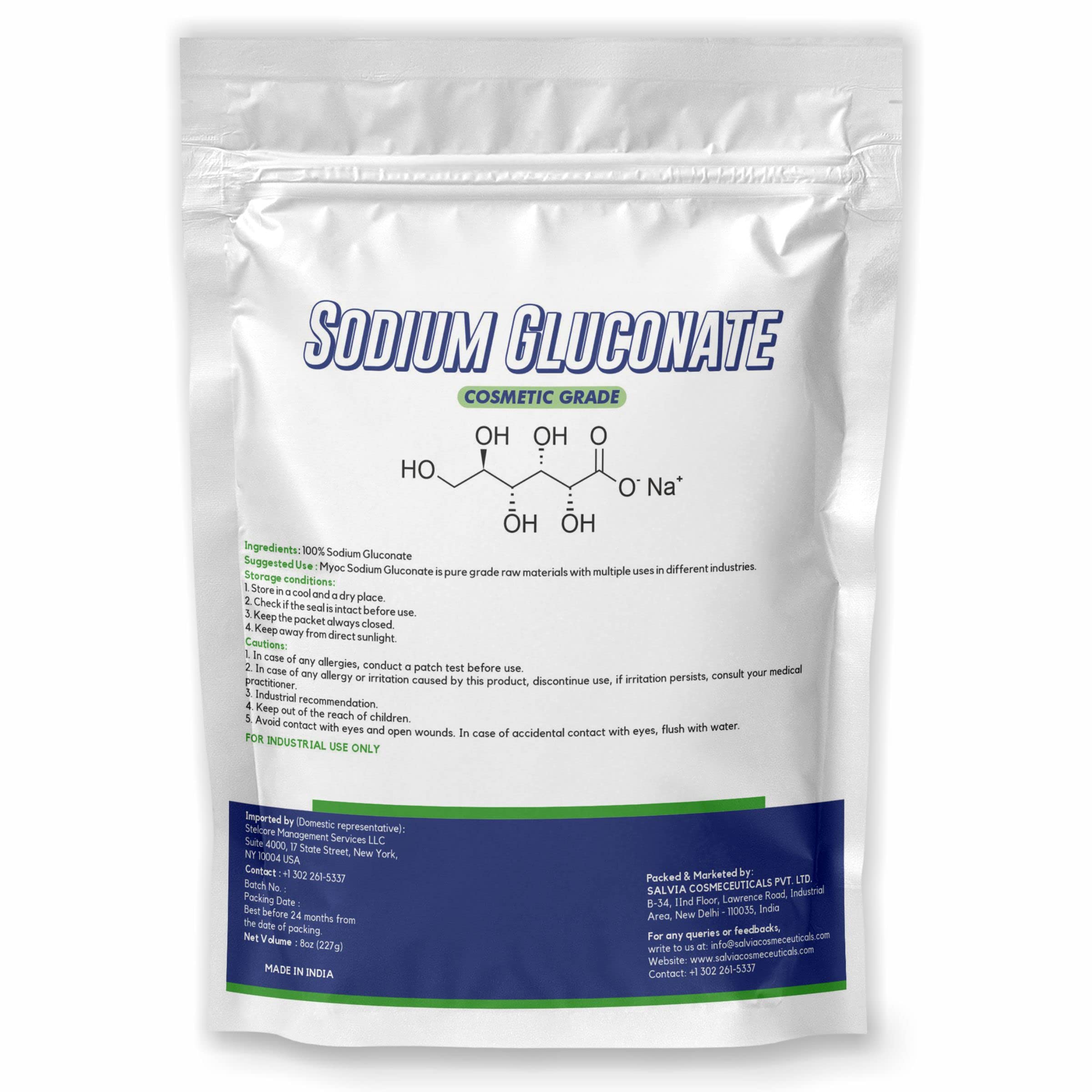 Myoc Sodium Gluconate Powder – 227 Gm (8 Oz), Pure Sodium Gluconate for Skin, Sodium Gluconate Cosmetic Grade, Sodium Gluconate for Soap Making, Sodium Gluconate for Cosmetic, Sodium Gluconate Bulk