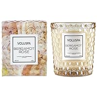 Voluspa Bergamot Rose Candle | Classic Textured Glass | 6.5 Oz. | 40 Hour Burn Time | Coconut Wax and Natural Wicks for a Cleaner Burn | Vegan | Hand-poured in the USA
