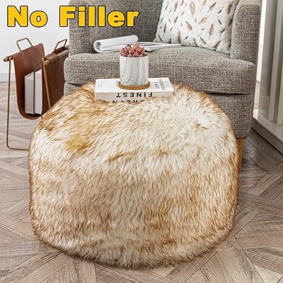 Mua Unstuffed Fur Pouf Ottoman,Floor Pouf,Ottoman Foot Rest(NO  Filler),20x20x12 Inches Round Poof Seat, Floor Bean Bag Chair,Foldable  Floor Chair Storage for Living Room, Bedroom (White with Brown Tip) trên   Mỹ chính
