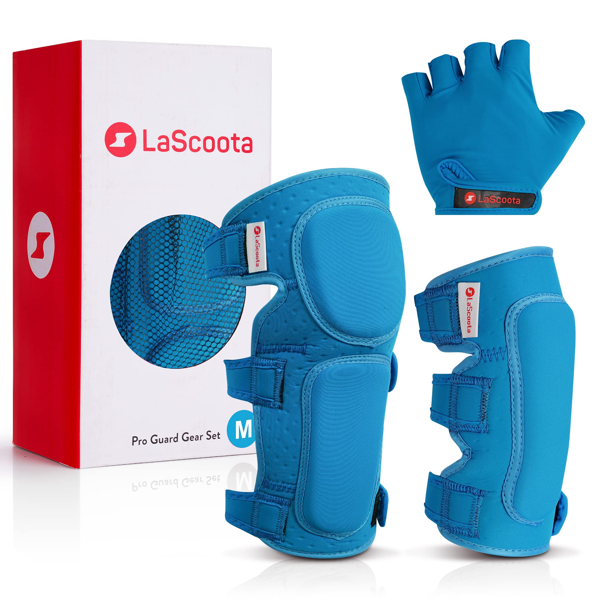 LaScoota Kids Knee Pads and Elbow Pads Set | Protective Gloves, Elbow and Knee Pads For Kids | Skateboard Protective Gear, Rollerblade Pads, Roller Skate Pads, Beginners Scooter and Skateboarding Pads