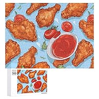 Fried Chicken and Tomato Sauce Funny Jigsaw Puzzle Wooden Picture Puzzle Personalized Customized Gift for Adults 300/500/1000 Piece