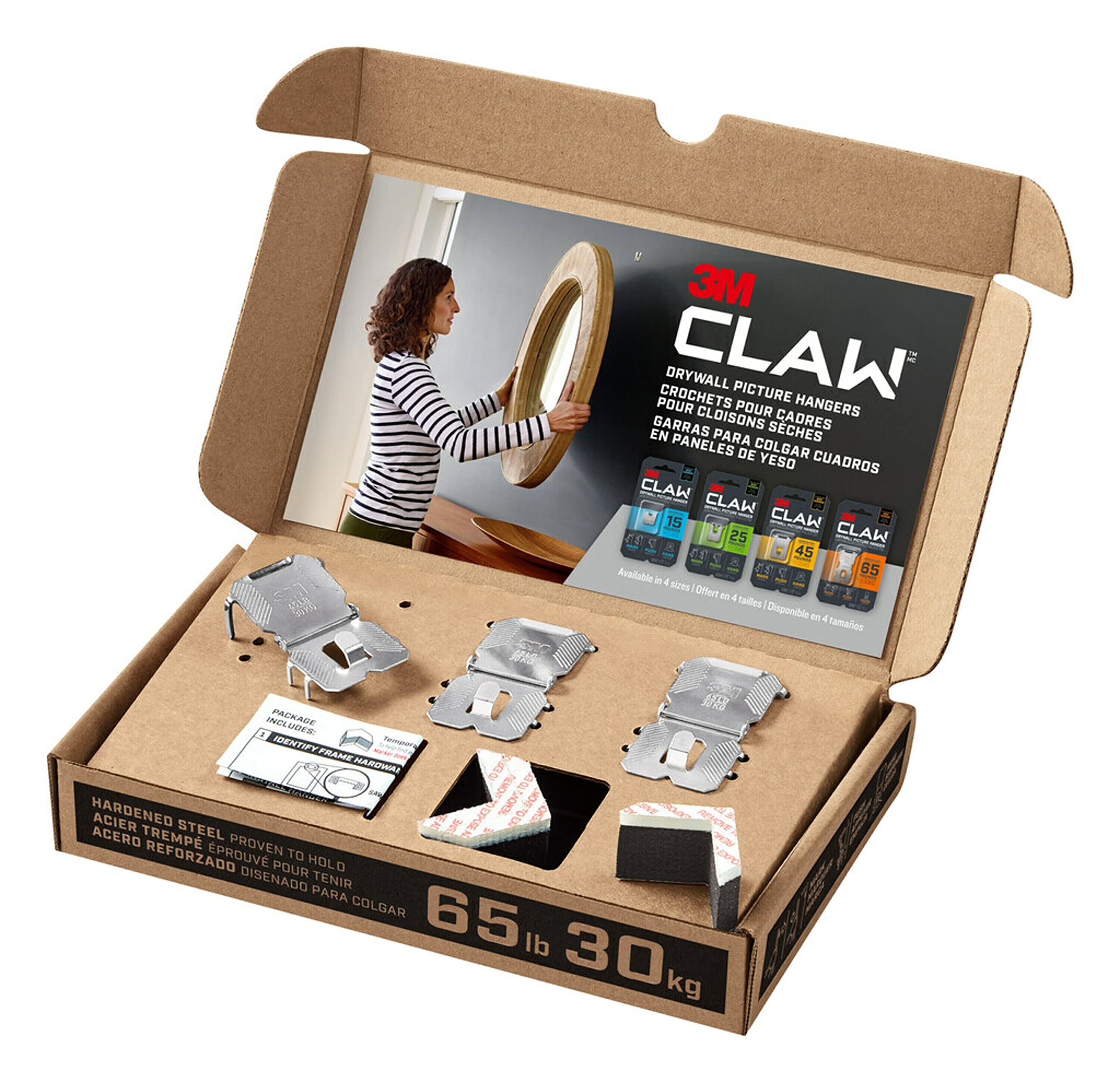 3M CLAW 3PH65M-3ESF Temporary Spot, Holds 65 lbs, 3 Markers/Pack Drywall Picture Hanger, 0