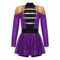 Circus Ringmaster Costume Set for Girls Sequin Long Sleeve Tassel Dance Dress Christmas Halloween Tutu Leotard Skirt