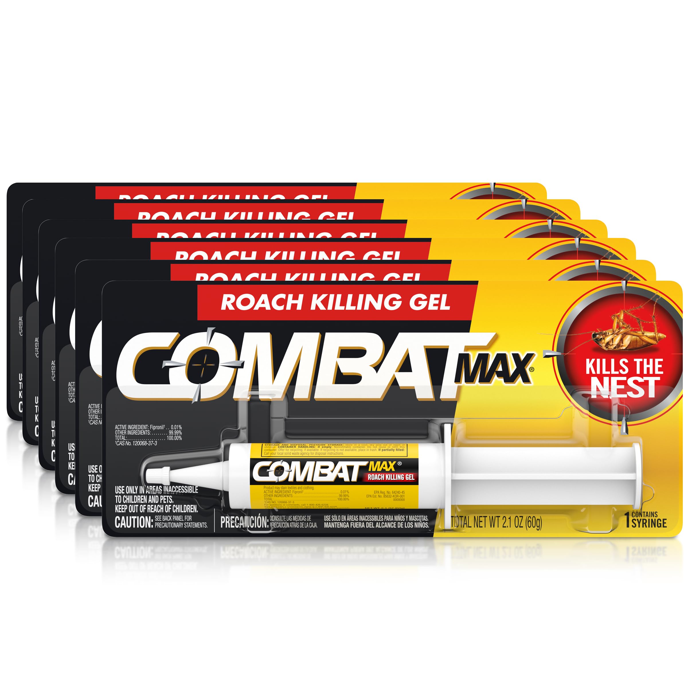 Combat Max Roach Killing Gel for Indoor and Outdoor Use, 1 Syringe, 2.1 Ounces (Pack of 6)