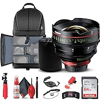 Canon CN-E 14mm T3.1 L F Cinema Lens (EF Mount) (8325B001) + Backpack + 64GB Card + Lens Pouch + Card Reader + Flex Tripod + Memory Wallet + Cap Keeper + Cleaning Kit + Hand Strap + More (Renewed)
