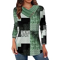 Womens Fashion Dressy Blouses Winter Trendy Long Sleeve Tees Graphic V Neck Tops Button Fall Tunics