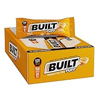 BUILT Protein Bars, Peanut Butter Puff, 12 bars, Protein Snacks with 17g of High Protein, Collagen, Gluten Free Chocolate Protein Bar with only 150 calories & 6g sugar, Great On The Go Protein Snack