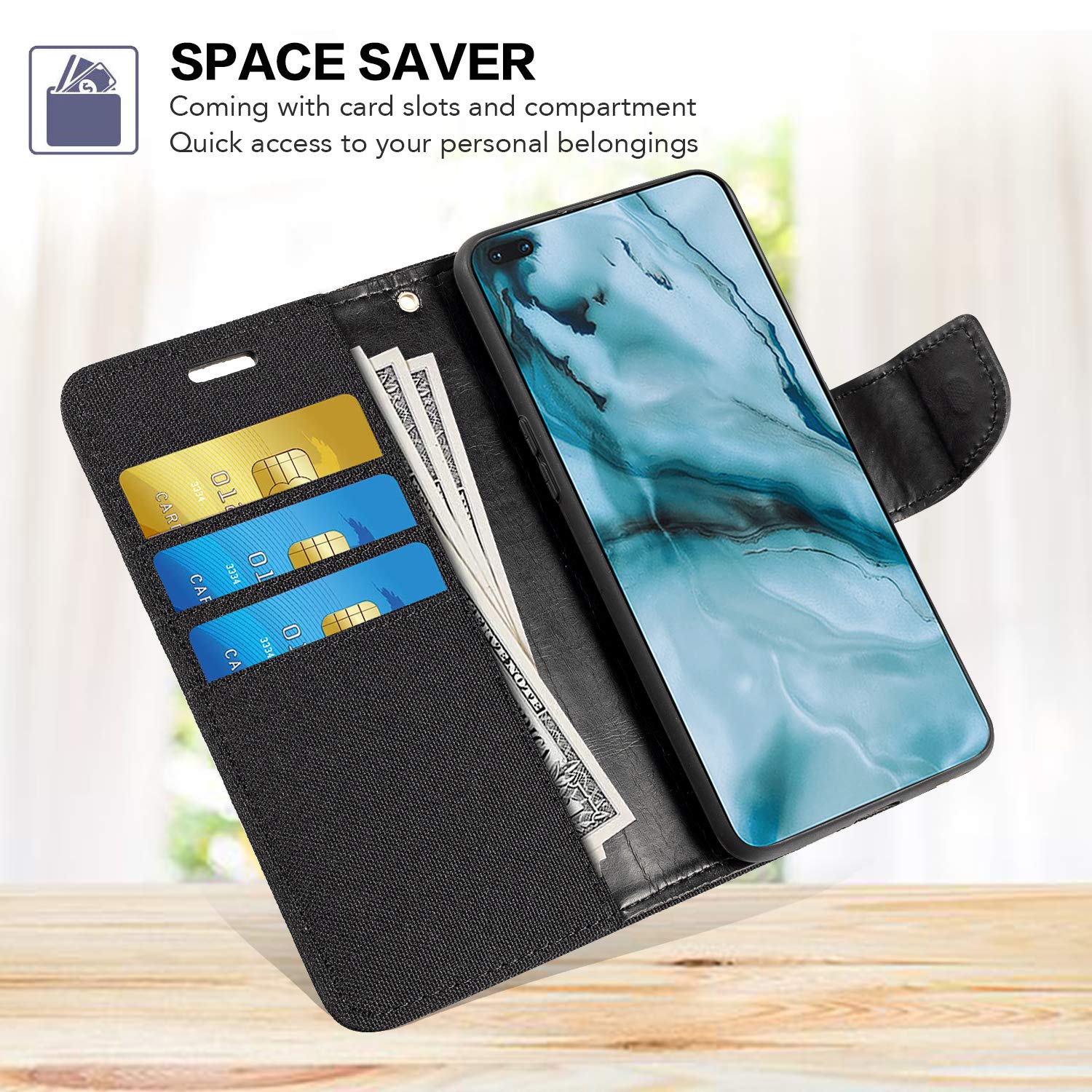 Shantime for Asus ROG Phone 6 Pro Case, Oxford Leather Wallet Case with Soft TPU Back Cover Magnet Flip (6.78”), Black
