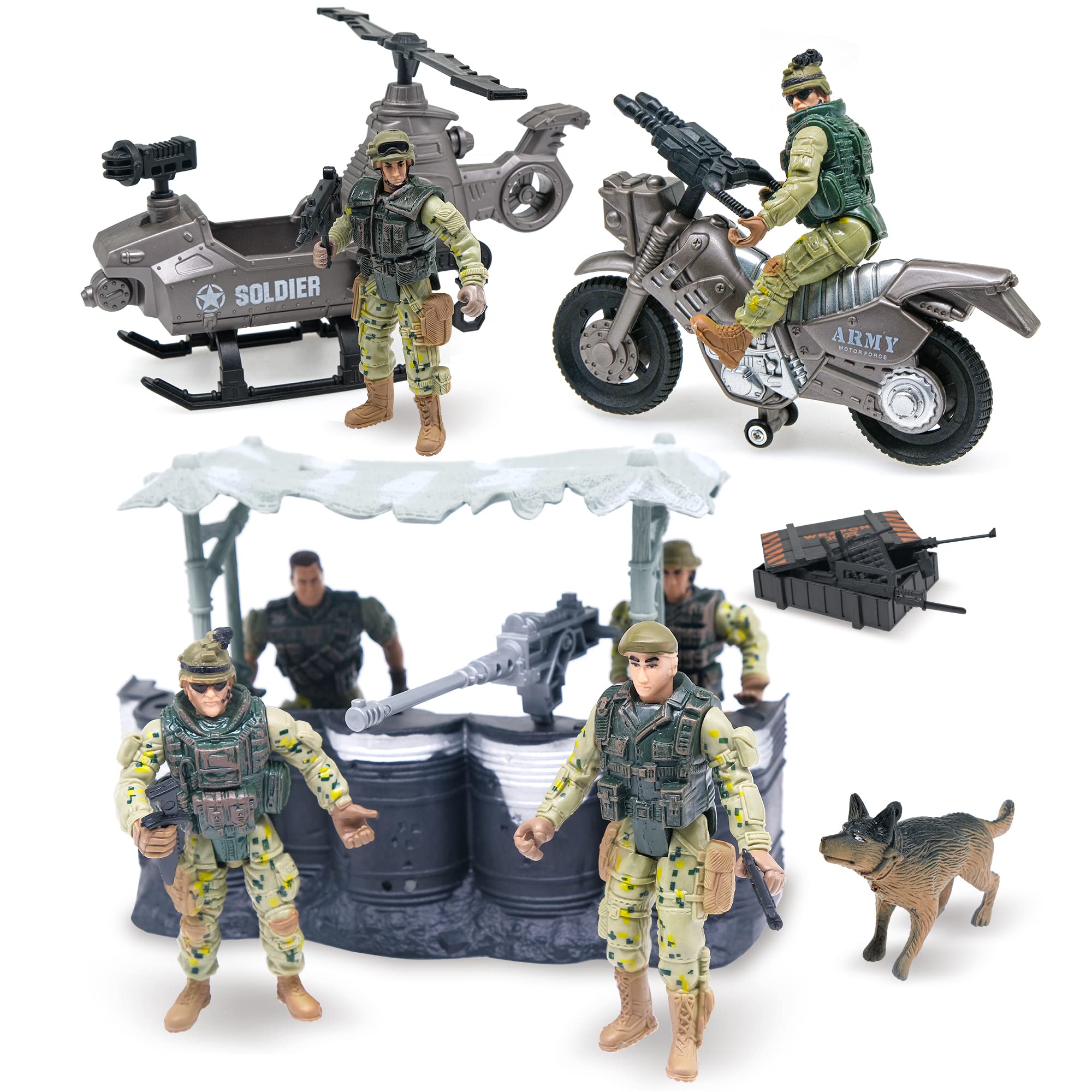 MISTBUY US Army Men Action Figures with Military Vehicles Toys Playset, Toy Soldiers with Military Trucks, Helicopter, War Tent for Kids Boys Girls, Best Age 6 7 8 9 10