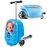 KIDDIETOTES 3-D Hardshell Ride On Suitcase Scooter for Kids -Cute Lightweight Kids Luggage with Wheels - Fun LED Lights