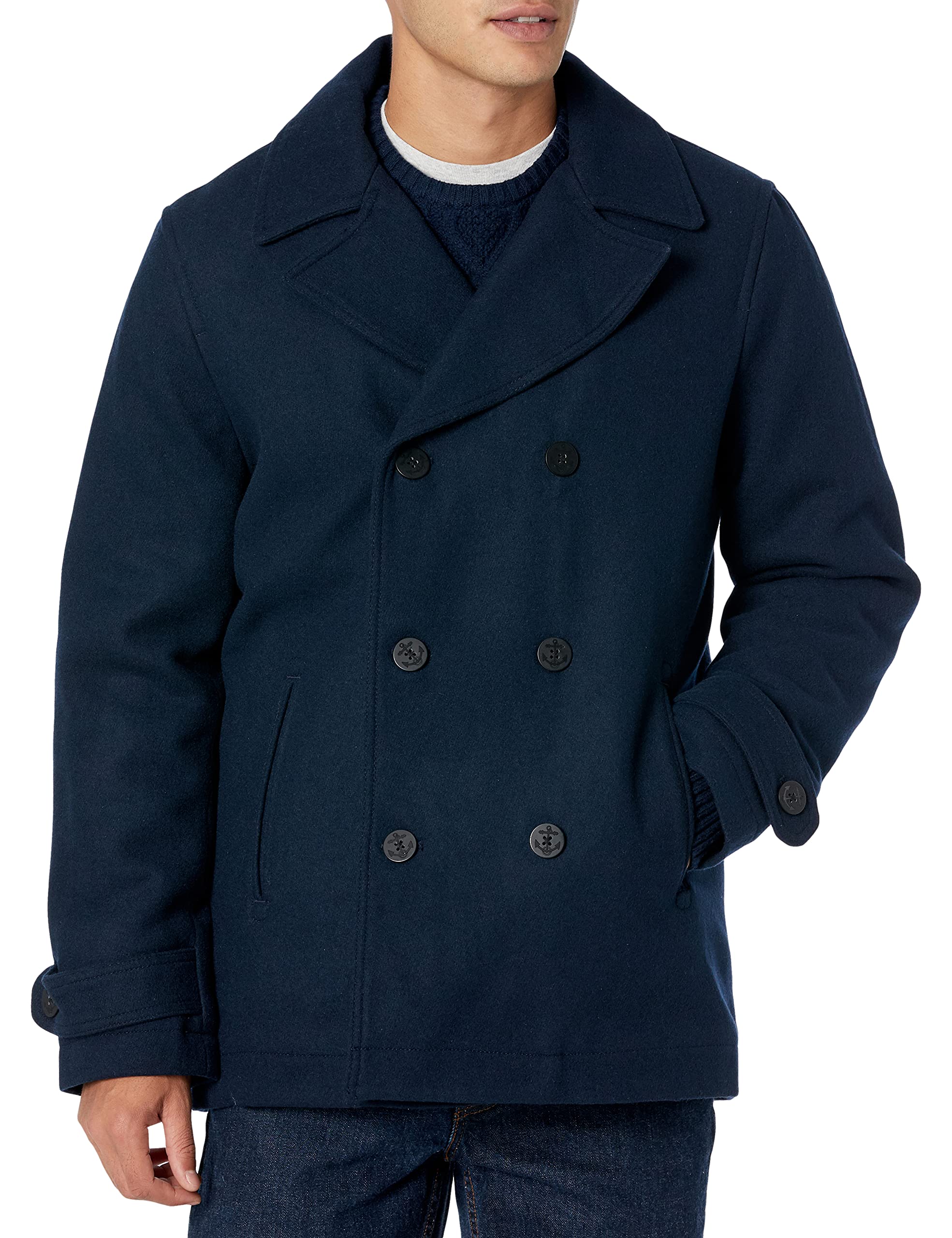 Amazon Essentials Men's Double-Breasted Heavyweight Wool Blend Peacoat
