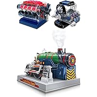 Playz 1000+ Parts V8 Combustion Engine, Steam Engine, and Flat 6 Engine Model Building Kits Hobby Science Kit Gift Bundle for Kids and Adults