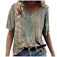 Going Out Tops, Women's Fashion Casual Print V-Neck Short Sleeves Printed T-Shirt