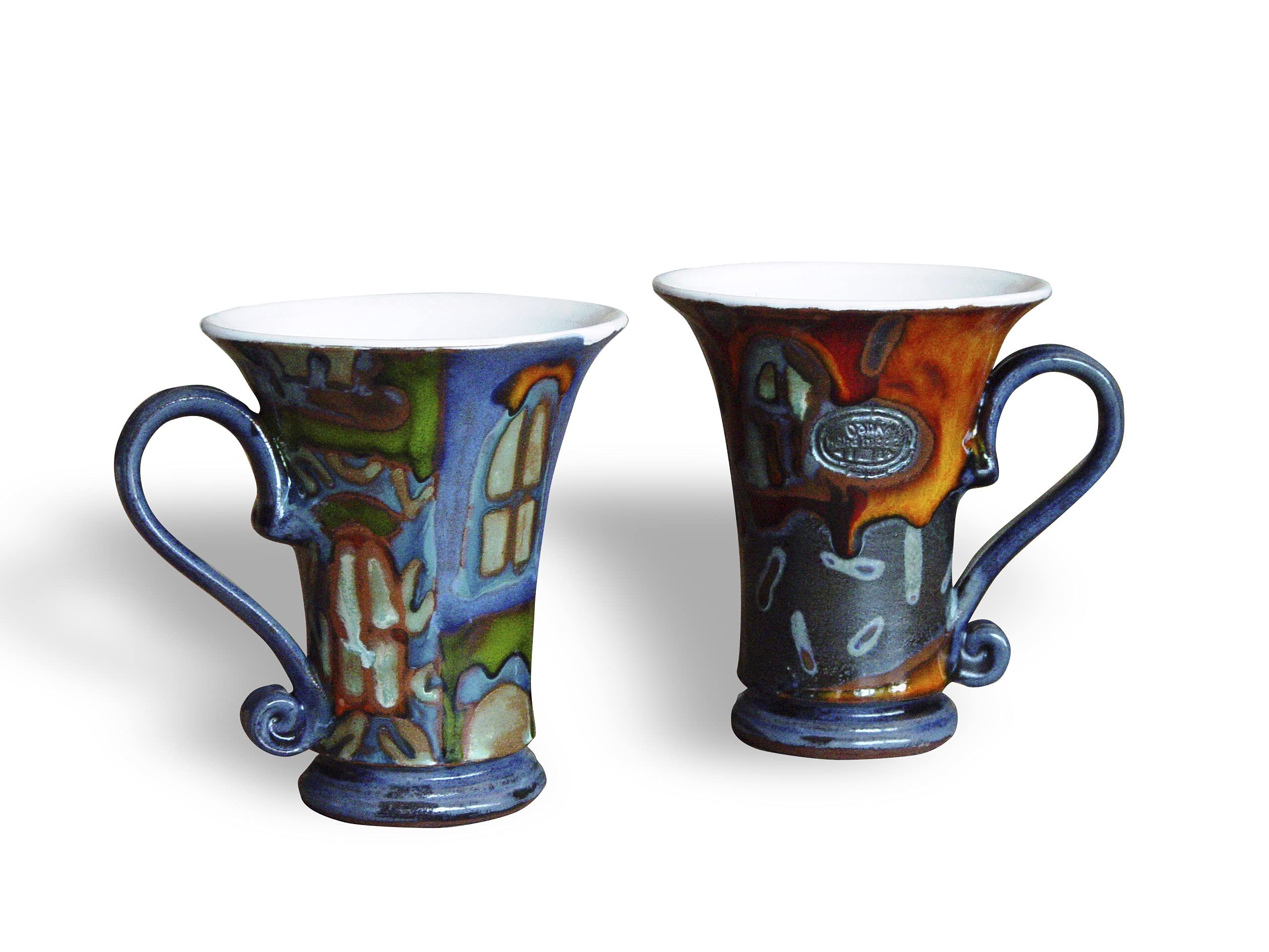 Set of Two Coffee Mugs, Colorful Ceramic Mugs with Unique Hand Painted Decoration, Danko Pottery