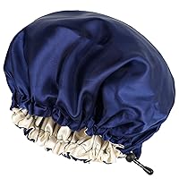 Satin Sleep Cap,Double-Sided Adjustable Sleep Bonnet,Bonnet Cap for Sleep (Navy)