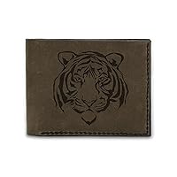 Men's Black Tiger Drawing Handmade Genuine Pull-up Leather Wallet MHLT_03