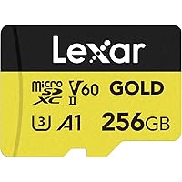 Lexar 256GB Professional Gold Micro SD Card, UHS-II, C10, U3, V60, A1, Full HD, 4K UHD, Up to 280/180 MB/s, for Drones, Action Cameras, Portable Gaming Devices (LMSGOLD256G-BNNNG)